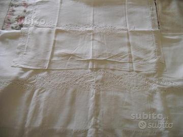 Antico lenzuolo da sposa in tombolo puro lino