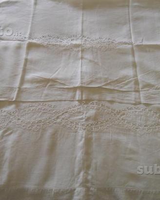 Antico lenzuolo da sposa in tombolo puro lino
