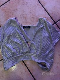 Top lurex Bershka argento, come nuovo, taglia S