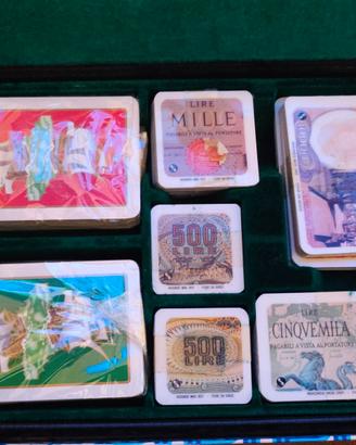 VINTAGE CARTE DA GIOCO ANNI 60 CON FICHES IN LIRE