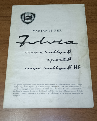 Lancia Fulvia rally sport HF uso manutenz