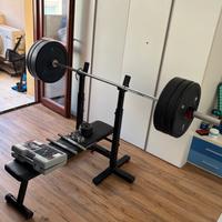 Set allenamento panca/bilanciere/manubri