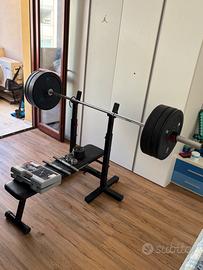 Set allenamento panca/bilanciere/manubri