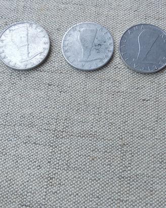 tre monete da 5 lire del 1987/1955/1973