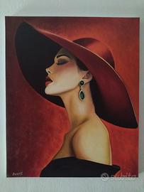 Quadro dipinto a mano donna elegante olio su tela.