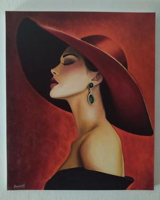 Quadro dipinto a mano donna elegante olio su tela.