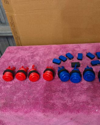8 Pulsanti Arcade Microswitch Rossi e Blu