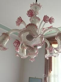 Lampadario in vetro di Murano con 2 abat jour