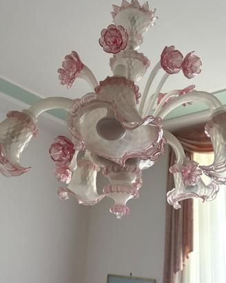 Lampadario in vetro di Murano con 2 abat jour