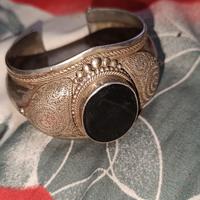 bracciale in argento con pietra nera etnico 
