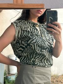 Blusa mix lino e cottone fantasia  safari