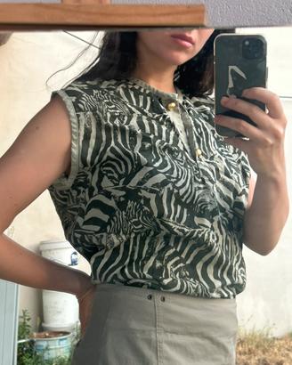 Blusa mix lino e cottone fantasia  safari