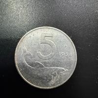 5 LIRE DELFINO - ANNO 1954.