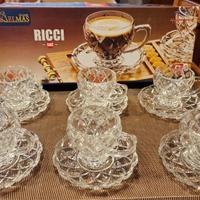 Set 12 tazzine e piattini in vetro inciso Elmas