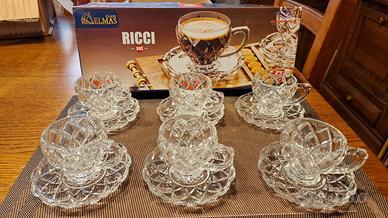 Set 12 tazzine e piattini in vetro inciso Elmas