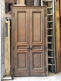 Vecchio portoncino noce due battenti completo