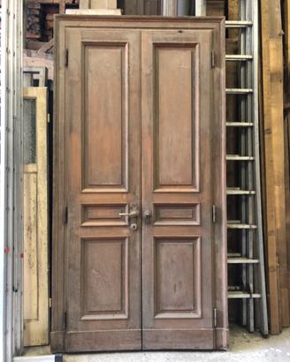 Vecchio portoncino noce due battenti completo
