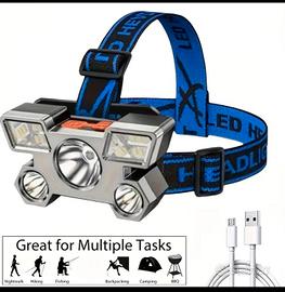 Torcia frontale, 5 Led cambio illuminazione, usb