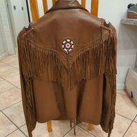 giubbetto vintage pelle con perline e frange 