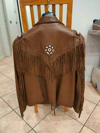 giubbetto vintage pelle con perline e frange 