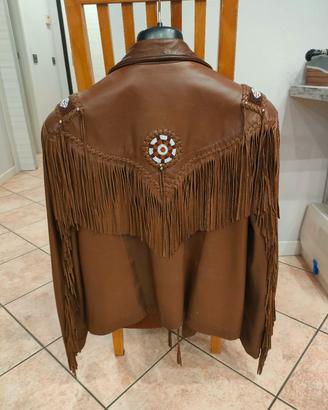 giubbetto vintage pelle con perline e frange 