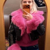 giubbotto pelle corto con pelliccia fucsia
