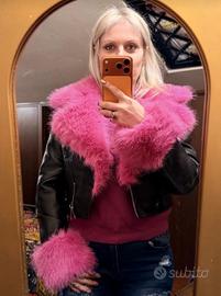 giubbotto pelle corto con pelliccia fucsia