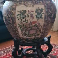 Vaso in Ceramica Cinese più sottovaso in legno