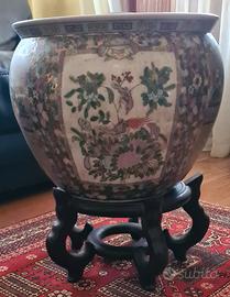 Vaso in Ceramica Cinese più sottovaso in legno