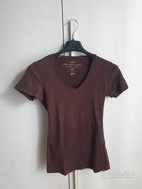 T-shirt marrone scollo a V minimal-Ottime Condizio