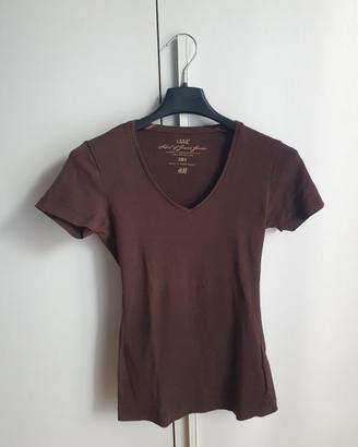 T-shirt marrone scollo a V minimal-Ottime Condizio