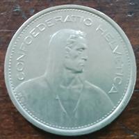 moneta 5 franchi svizzeri  1968