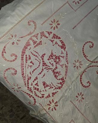 Raro Lenzuolo Matrimoniale  ricamo a mano 