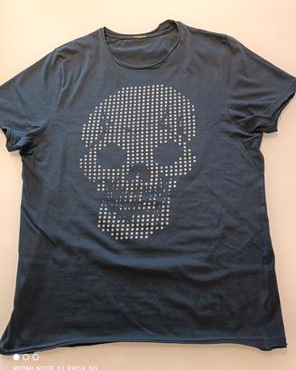 Maglietta cotone serigrafia puntinismo teschio 