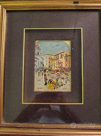 Quadro vintage dipinto su foglia oro 22 carati