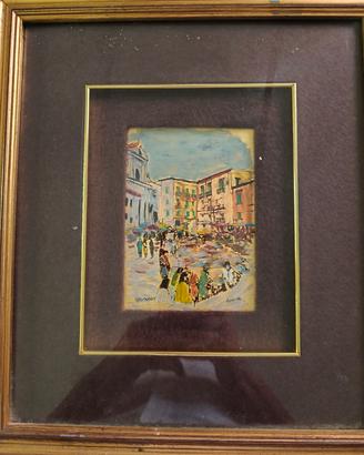 Quadro vintage dipinto su foglia oro 22 carati