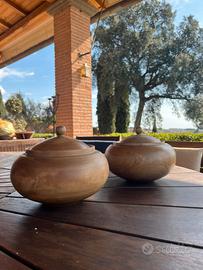 Coppia di vasi in legno in teck