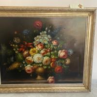 Quadro con fiori in foglia oro e argento