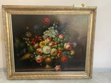 Quadro con fiori in foglia oro e argento