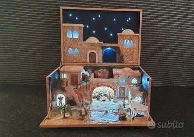 Presepe in cassetta di vino fatto a mano 