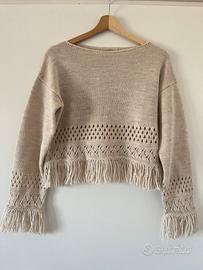 Maglione con frange beige Tg. Unica