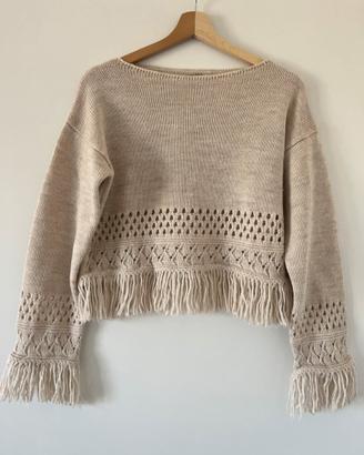 Maglione con frange beige Tg. Unica