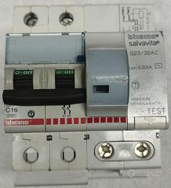 Blocco differenziale Bticino G23/32AC + C16 6kA
