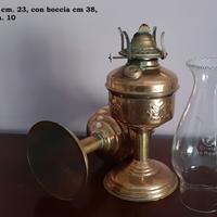 COPPIA ANTICHE LAMPADE OLIO  IN OTTONE
