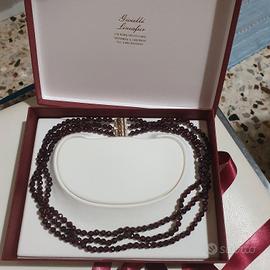 Collana a tre fili paralleli di granato naturale 