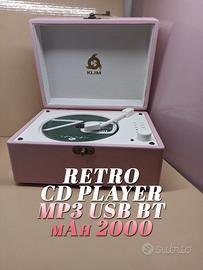 Klim Retro Cd Mp3 Aux BT Player Rosa Ricaricabile