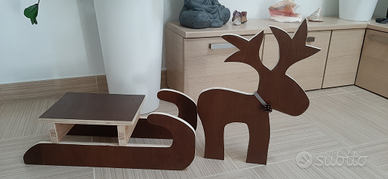 Decorazione natalizia slitta con renna in legno