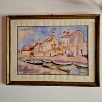 Veduta Lagunare con Case e Barche tirate a secco