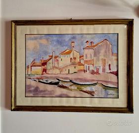 Veduta Lagunare con Case e Barche tirate a secco