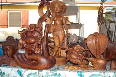 Statue sculture indiane etniche in legno teak